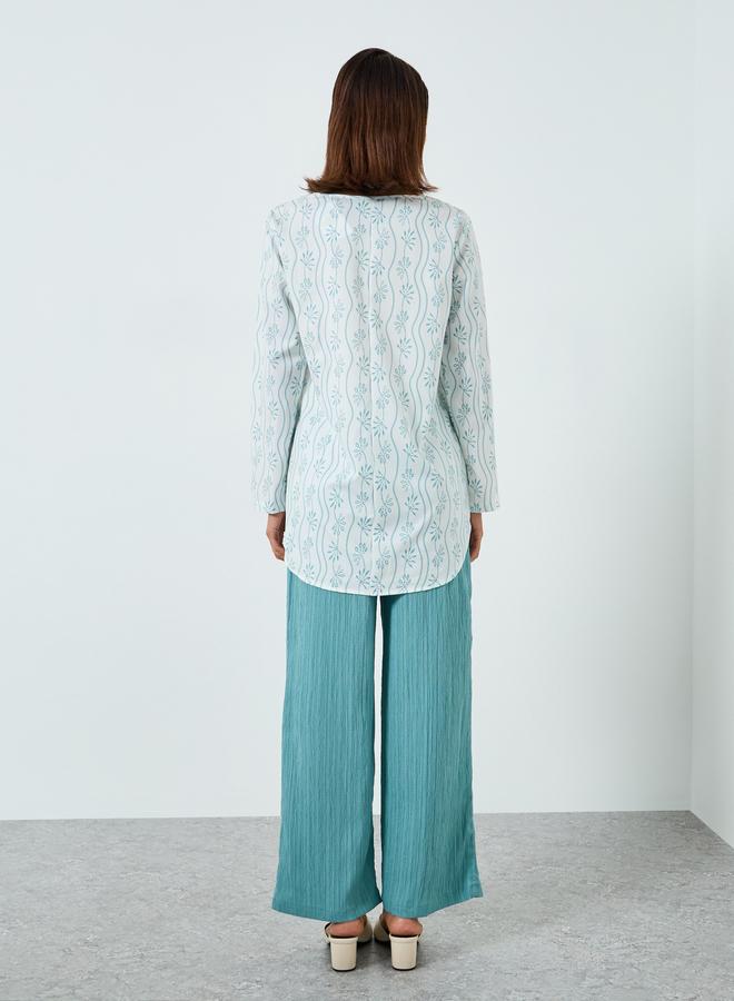 Take Two Women Printed Long Sleeve Top and Textured Pants Co-Ords - Image 5